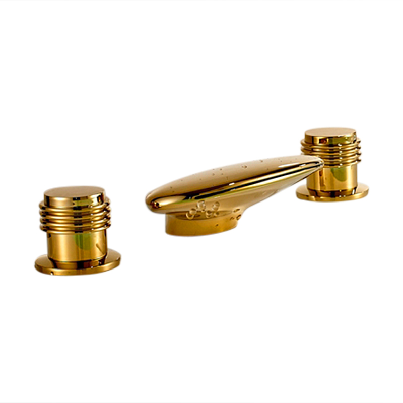 Waterfall Bathroom Bathtub Gold Finish Dual Handle Bathroom Faucet